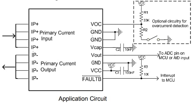 Application Circuit Diagram - ACEINNA MCA1101 Current Sensor ICs